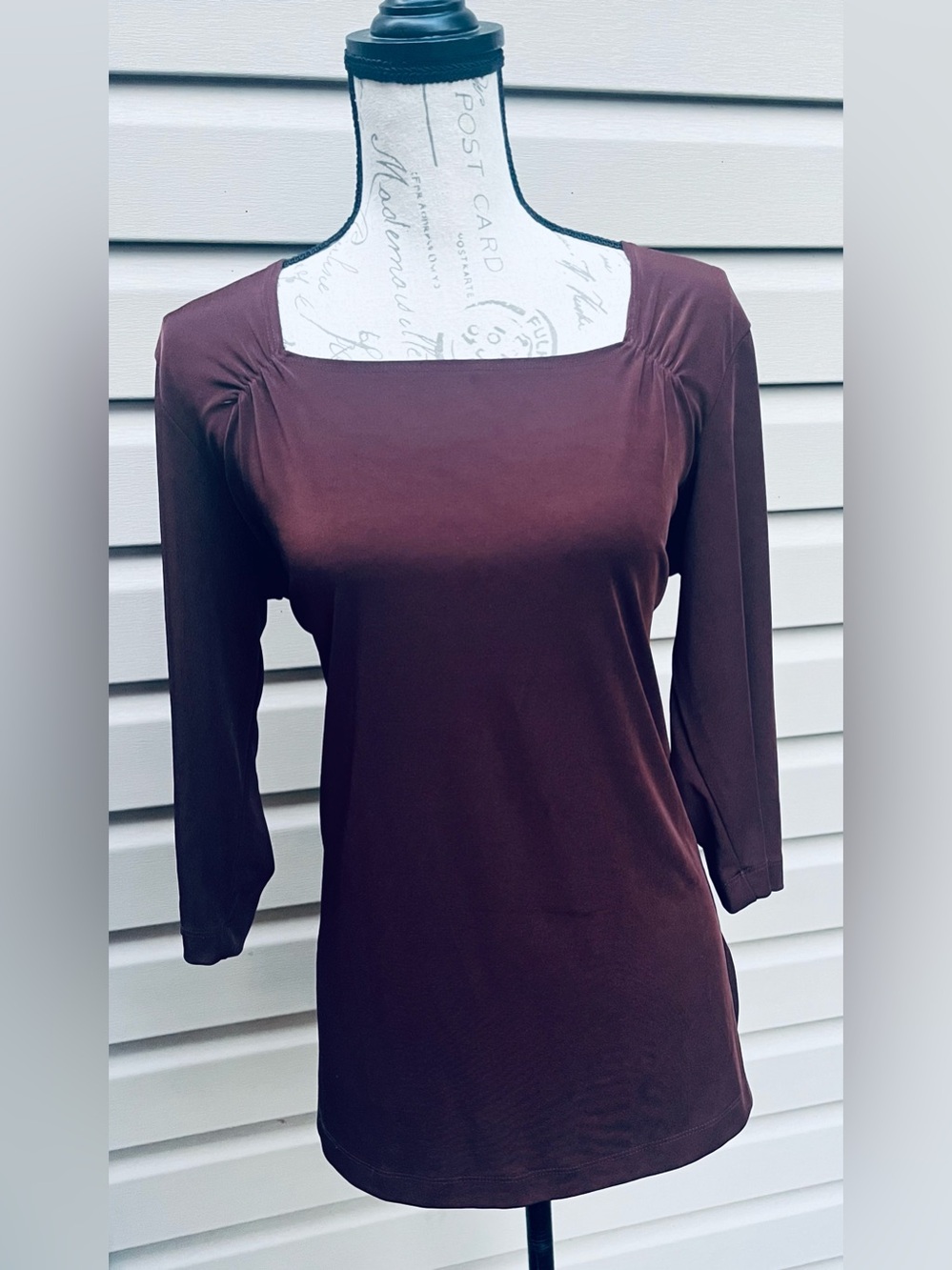 Carolyn Strauss Square Neck Three-Quarter Sleeve Blouse